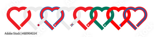 friendship concept. heart shaped ribbon icons of china, japan, north korea, south korea, hong kong, macau, taiwan and mongolia flags. vector illustration isolated on white background