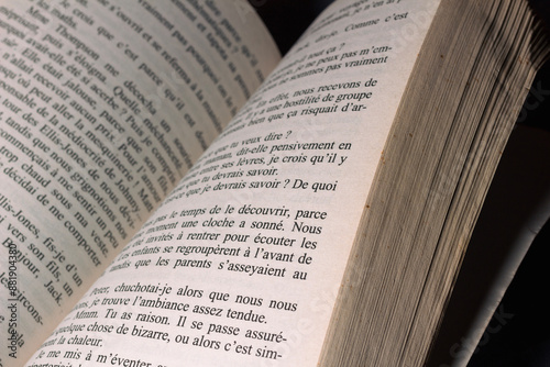 close up view of a french book story pages