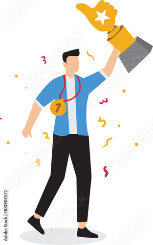 Employee of the month great manager or success staff winning award staff appreciation or best office worker concept success businessman manager celebrating employee award on big thumb up symbol