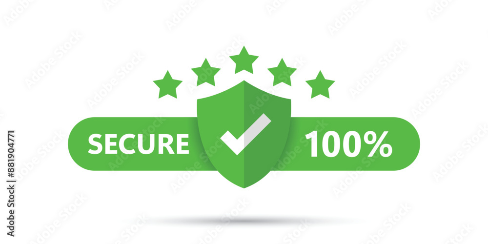 100% secure icon in flat style. Privacy guarantee vector illustration on isolated background. Safety risk sign business concept. 100% secure icon in flat style. Privacy guarantee vector illustration on isolated background. Safety risk sign business concept.