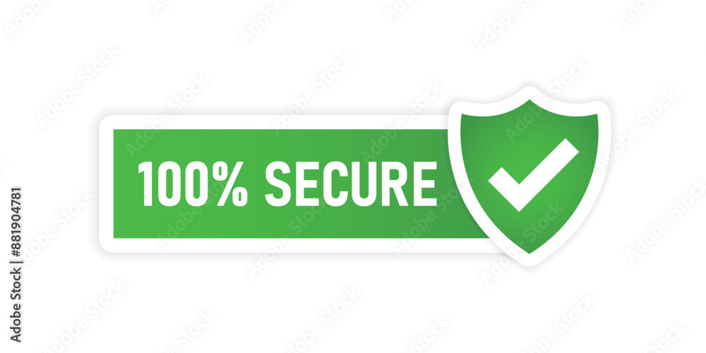 100% secure icon in flat style. Privacy guarantee vector illustration on isolated background. Safety risk sign business concept. 100% secure icon in flat style. Privacy guarantee vector illustration on isolated background. Safety risk sign business concept.