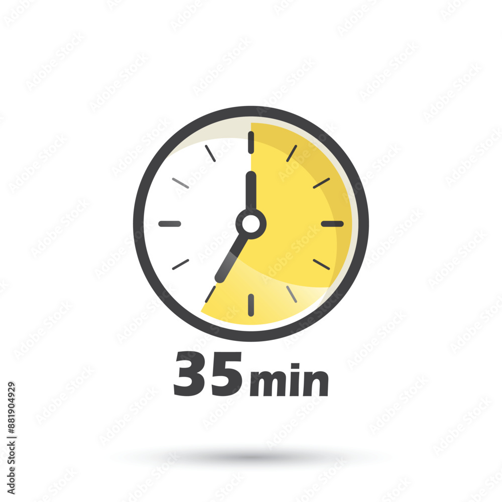 35 minutes on stopwatch icon in flat style. Clock face timer vector illustration on isolated background. Countdown sign business concept. 35 minutes on stopwatch icon in flat style. Clock face timer vector illustration on isolated background. Countdown sign business concept.