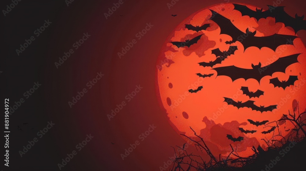 A swarm of bats silhouetted against a bloodred moon A swarm of bats silhouetted against a bloodred moon