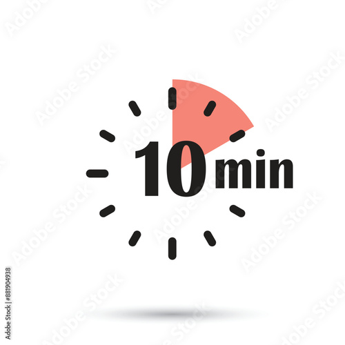 10 minutes on stopwatch icon in flat style. Clock face timer vector illustration on isolated background. Countdown sign business concept.