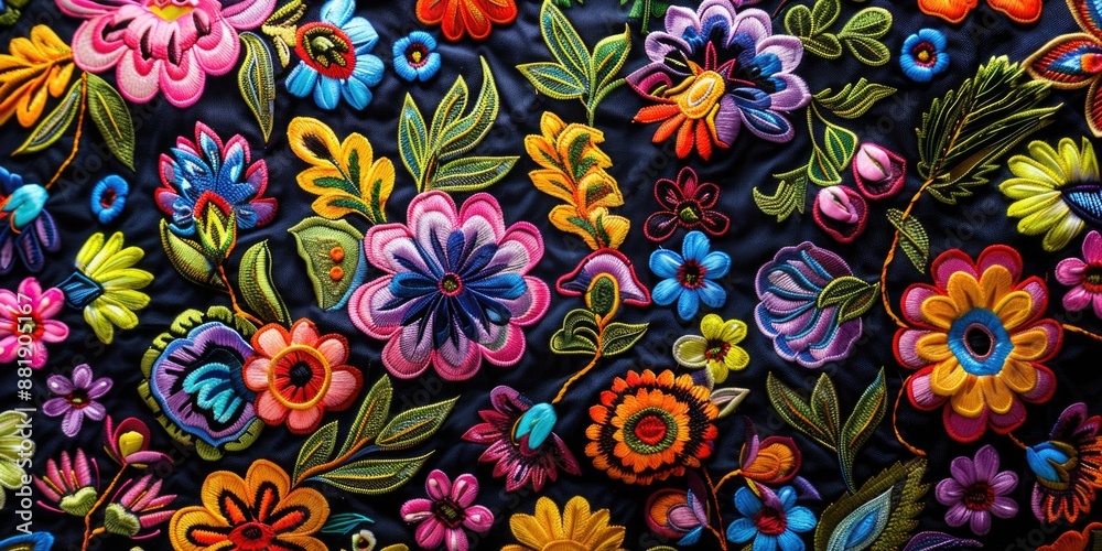 Colorful Embroidered Fabric Close Up