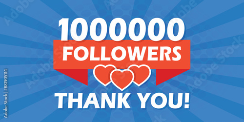 Thank you 1000000 followers icon in flat style. Subscription amount vector illustration on isolated background. 1m follower sign business concept.
