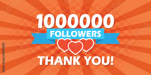 Thank you 1000000 followers icon in flat style. Subscription amount vector illustration on isolated background. 1m follower sign business concept.