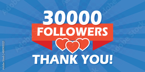 Thank you 30000 followers icon in flat style. Subscription amount vector illustration on isolated background. 30k follower sign business concept.