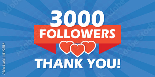 Thank you 3000 followers icon in flat style. Subscription amount vector illustration on isolated background. 3k follower sign business concept.