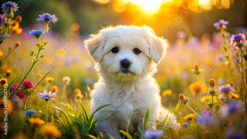 Cute, colorful and lovely puppies of different breeds photo