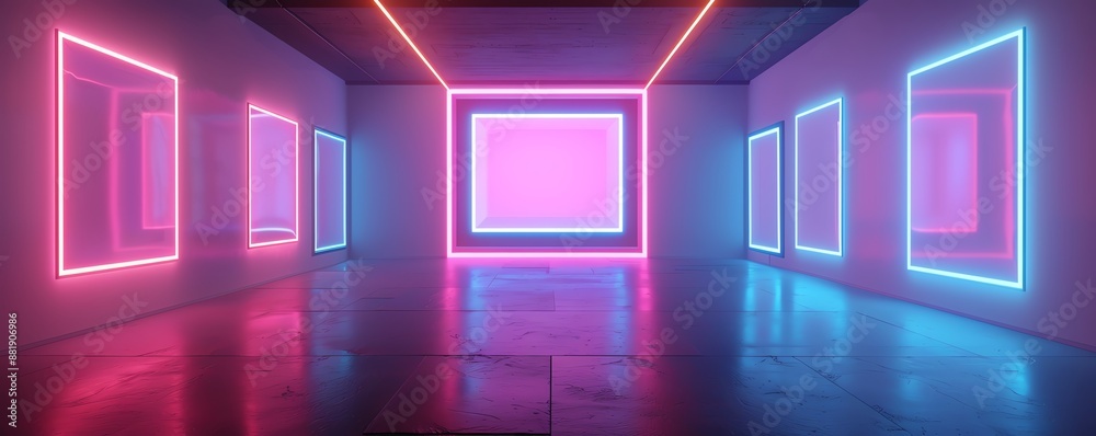 3D-rendered holographic art gallery with neon visuals, digital exhibition, modern art display 3D-rendered holographic art gallery with neon visuals, digital exhibition, modern art display