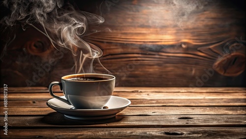Steaming cup of black coffee on a rustic table, black coffee, cup, steam, hot, beverage, drink, morning