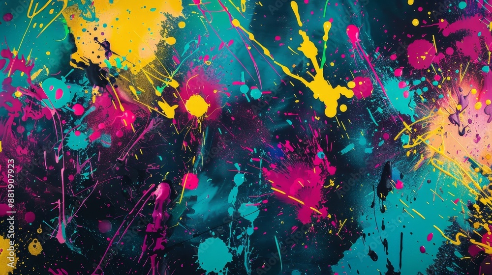 Splatter paint effects in Holi colors creating a dynamic background Splatter paint effects in Holi colors creating a dynamic background