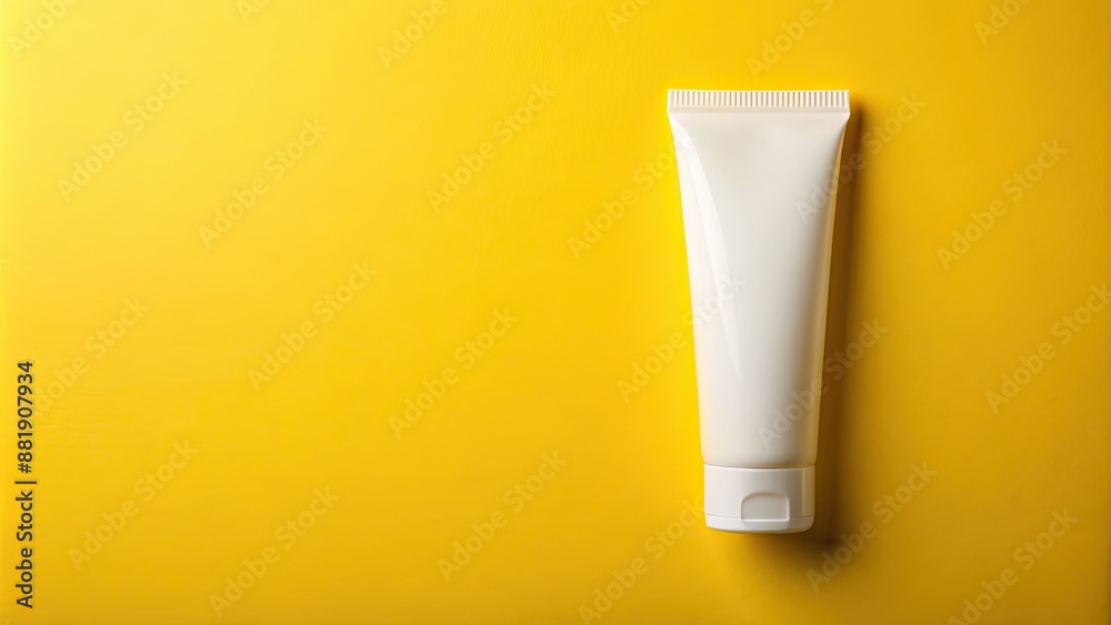 Tube of cream on a yellow background, skincare, beauty, lotion, moisturizer, cosmetic, product, yellow, tube, container Tube of cream on a yellow background, skincare, beauty, lotion, moisturizer, cosmetic, product, yellow, tube, container