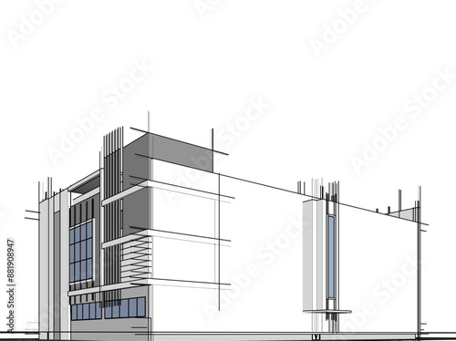 Office building sketch 3d rendering