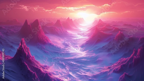 Pink and Blue Mountainscape