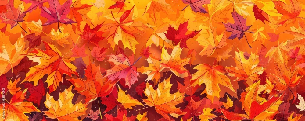 A vibrant array of colorful autumn leaves in shades of red, orange, and yellow, creating a beautiful fall pattern. A vibrant array of colorful autumn leaves in shades of red, orange, and yellow, creating a beautiful fall pattern.