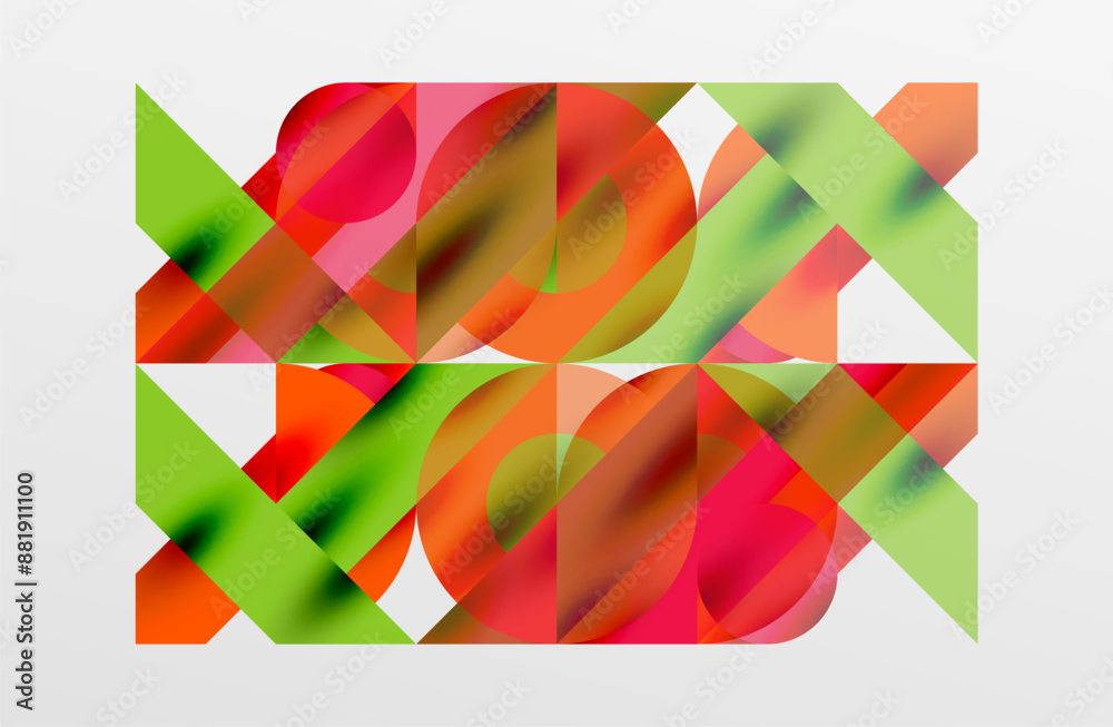 Circles and shadows. Colorful round elements with triangles, semi circles and other shapes. Vector Illustration For Wallpaper, Banner, Background, Card, Book Illustration, landing page
