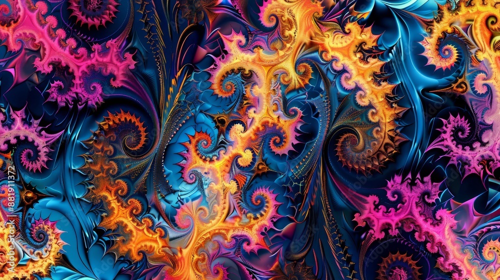 Fractal-like designs in bright colors create a complex wallpaper Fractal-like designs in bright colors create a complex wallpaper