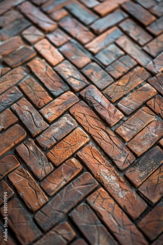 A beautiful basket-weave patterned brown clay brick paving design, perfect for outdoor spaces. The rustic texture and earthy tone add warmth and coziness to any area. © Jennie Pavl