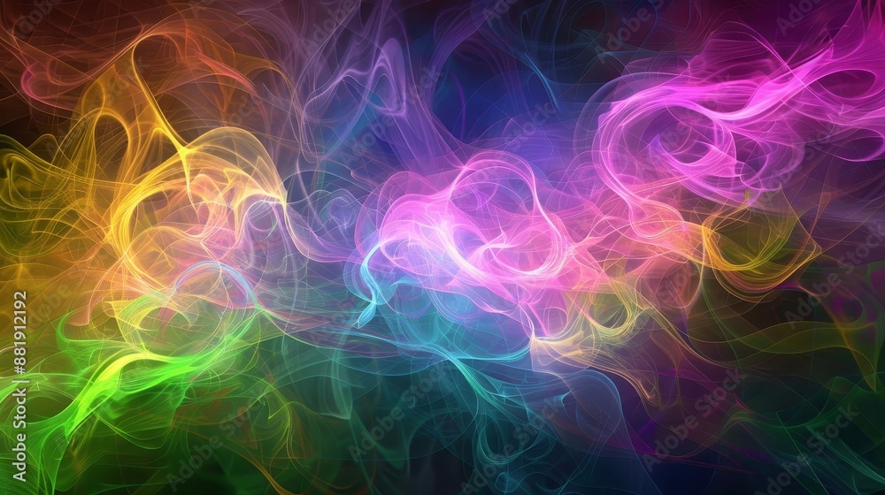 Swirling smoke-like patterns in neon colors blending into dark background Swirling smoke-like patterns in neon colors blending into dark background