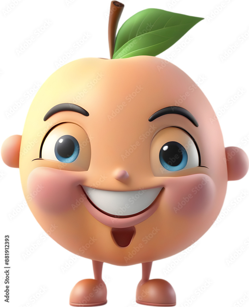 Adorable cartoon peach with a joyful, rosy-cheeked smile. Adorable cartoon peach with a joyful, rosy-cheeked smile.