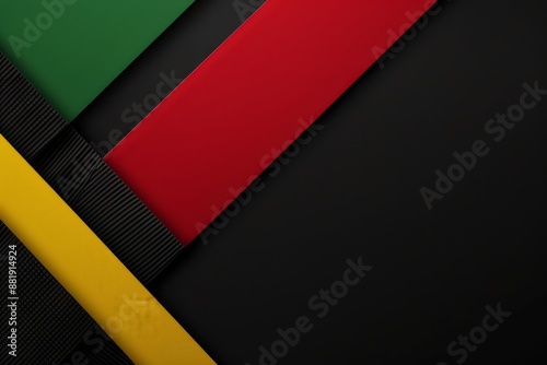 Minimalist black background with red, yellow and green color palette, featuring the design of the African flag. black history month or juneteenth