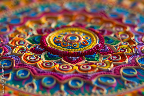 Brightly colored mandala for meditation, featuring intricate patterns and vivid hues, designed to inspire tranquility and focus