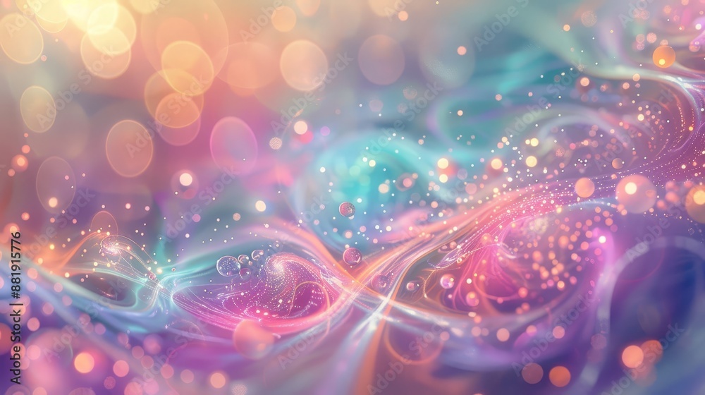 Obraz premium Abstract background with swirling lines and glowing orbs in pastel colors