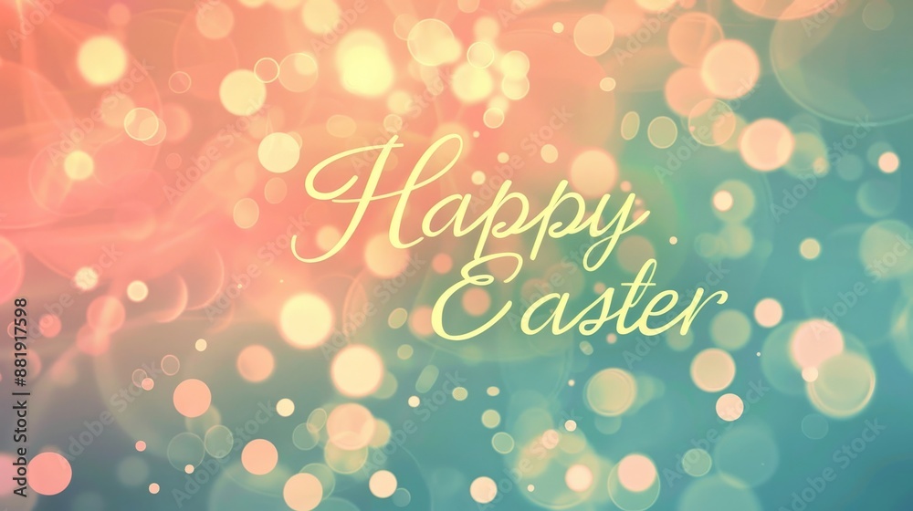 Naklejka premium Serene wallpaper with pastel tones glowing dots and 'Happy Easter' in cursive