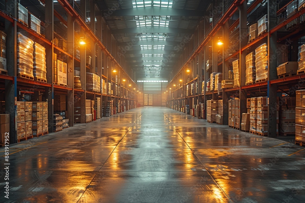 Logistics and retail warehouse complex on the outskirts, representing major business infrastructure Logistics and retail warehouse complex on the outskirts, representing major business infrastructure