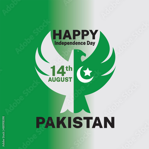 Happy 14 August independence day Pakistan with eagle pakistan green and Wight background 