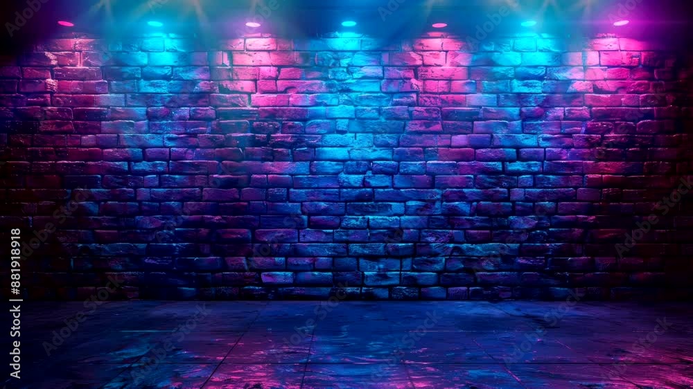 brick wall with neon light video animation background Seamless looping time-lapse 4k quality