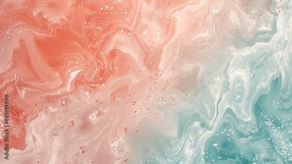 Marble-textured background in coral and mint with glowing lilies Marble-textured background in coral and mint with glowing lilies