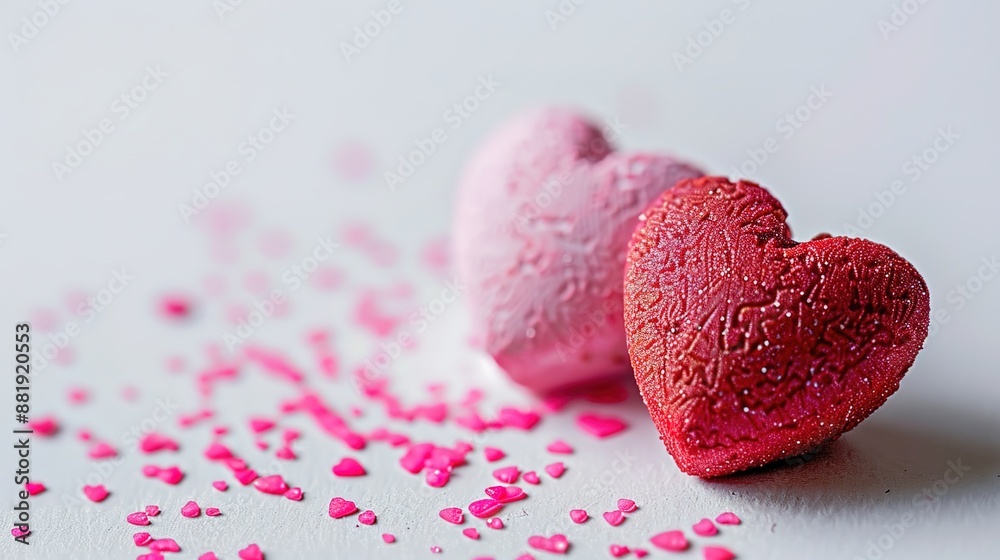 Fototapeta premium Vibrant Valentine Hearts in Macro Detail on White Background with Sony A7R IV