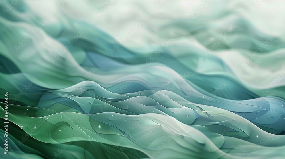 Obraz premium Wave-like turquoise and green abstract wallpaper luminous points. Ideal background