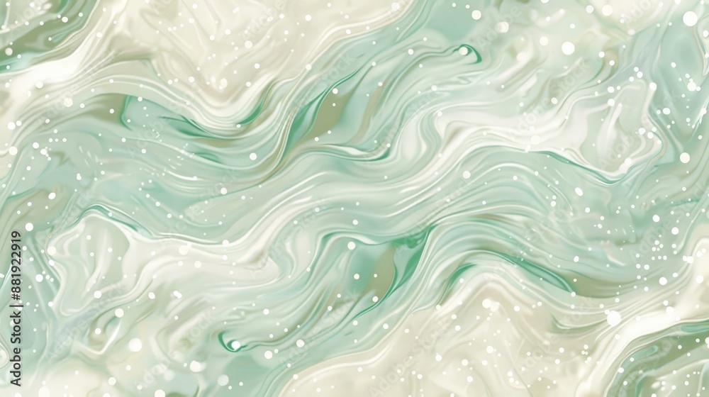 Tranquil wallpaper with ripple-like patterns in mint green and cream luminous points Tranquil wallpaper with ripple-like patterns in mint green and cream luminous points