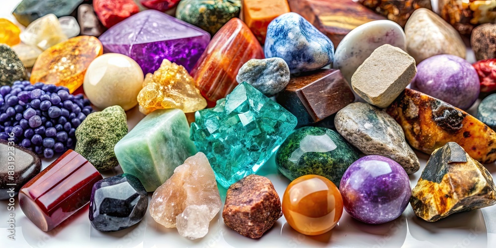 Natural mineral collection including a variety of colorful stones and crystals, minerals, gemstones, crystals, rocks Natural mineral collection including a variety of colorful stones and crystals, minerals, gemstones, crystals, rocks