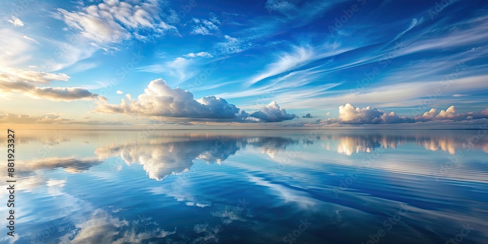 Fototapeta premium Tranquil water surface reflecting the sky , water, background, blue, nature, peaceful, calm, reflection, liquid, serene, clear, aqua