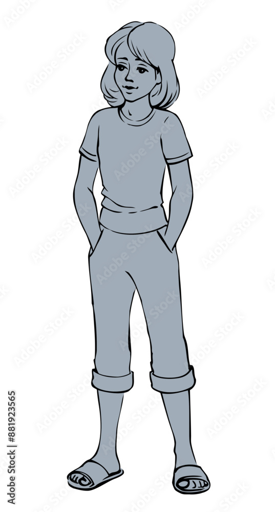 Obraz premium Pretty small girl. Vector drawing sketch