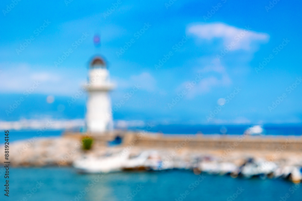 Blurred photo. Panoramic view of old lighthouse in Alanya port. Landscape view of Mediterranean coast, Alanya, Turkey. High quality photo Blurred photo. Panoramic view of old lighthouse in Alanya port. Landscape view of Mediterranean coast, Alanya, Turkey. High quality photo