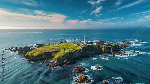 view from the sea with lighthouse
