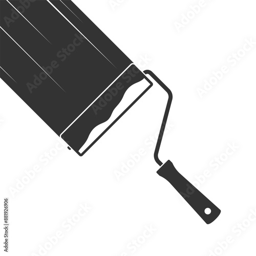 Paint roller paints the surface with paint. Graphic poster with painting paint of surface. Symbol of repair. Vector illustration