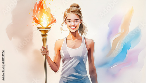 Athlete. Woman. Olympic Flame. Olympic Games. Olympics. Illustration. 5