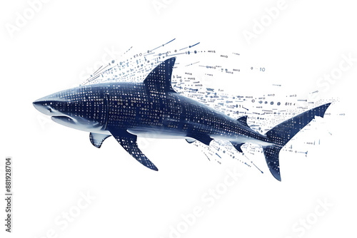 Wallpaper Mural Shark made from binary code on a white background in a wireframe plexus style, combining elements of technology and marine life art Torontodigital.ca