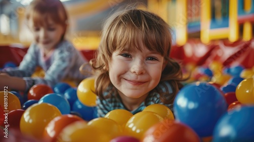 Two kids having fun in colorful balls