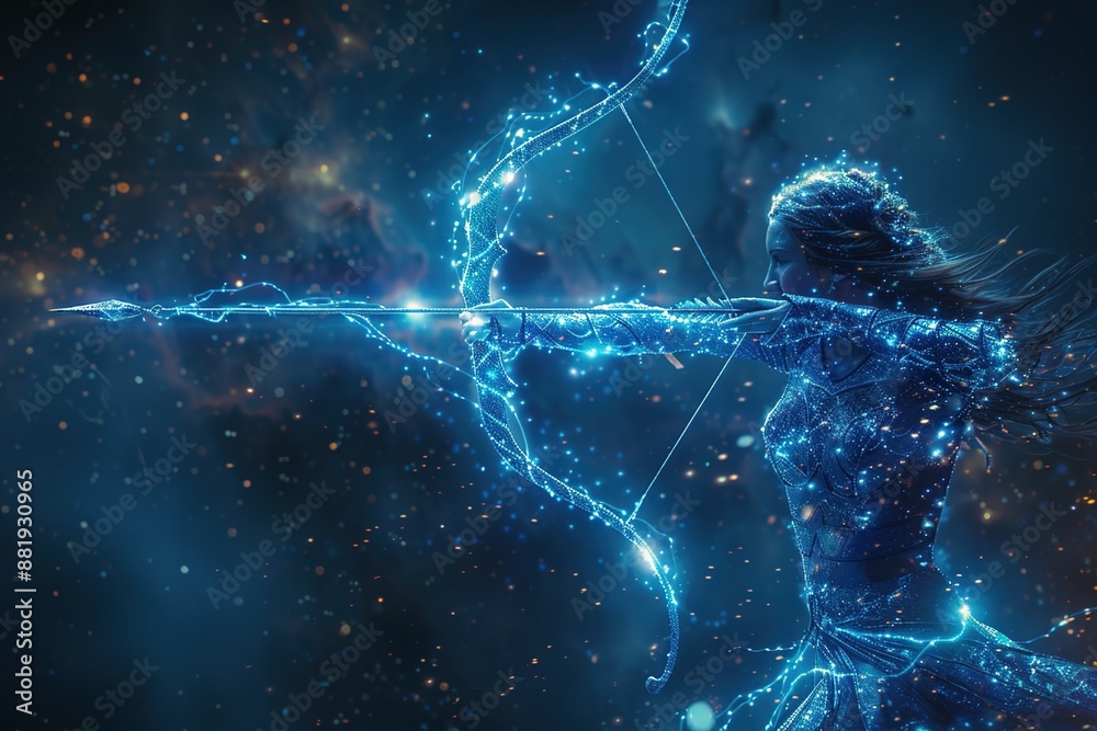 Astrological concept: Sagittarius zodiac sign adorned with intergalactic motifs, ideal for astrology enthusiasts