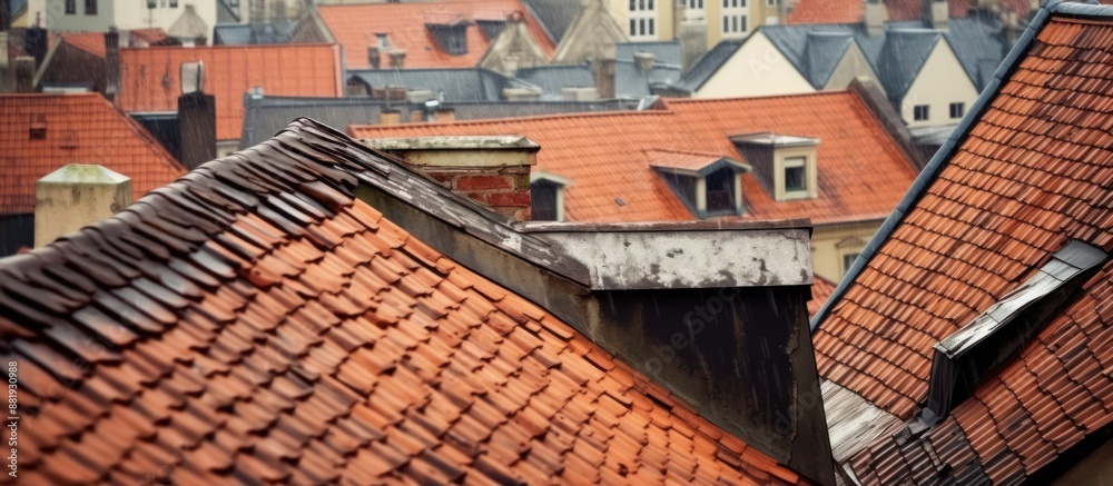 Rain-Soaked Roofs in a European Cityscape