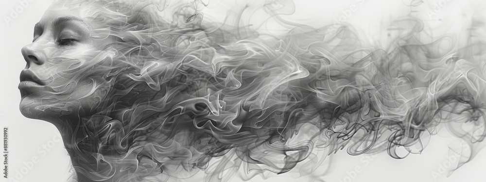 Simple pencil drawing of minimalist face with smoke. Simple pencil drawing of minimalist face with smoke.