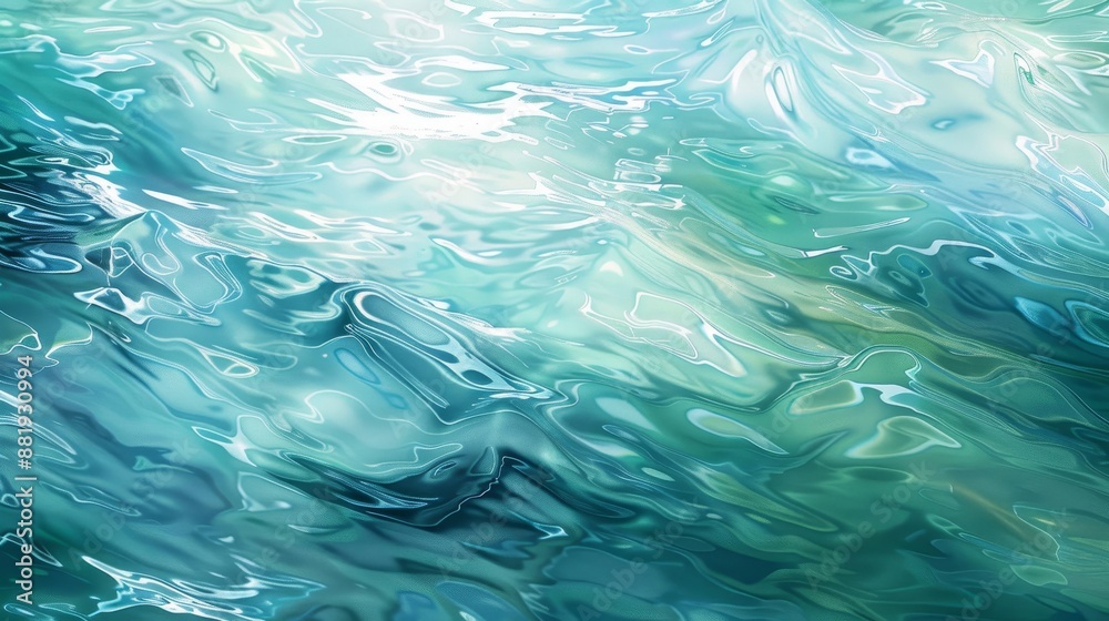 Ocean wave pattern in various blues and greens softly illuminated by glimmers of light for a serene wallpaper Ocean wave pattern in various blues and greens softly illuminated by glimmers of light for a serene wallpaper